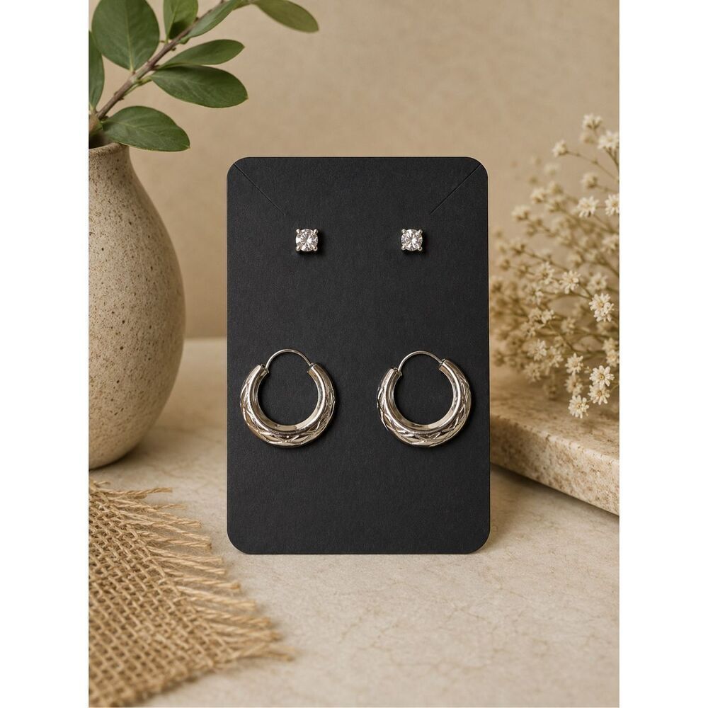 Silver Hoop & Crystal Stud Earring Set